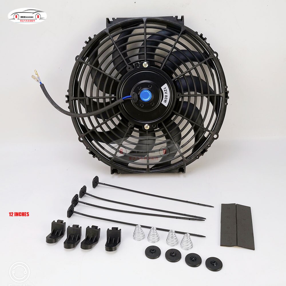 Universal 12 Inch 12V 80W 2100RPM Straight Black Blade Electric Cooling Radiator Fan Kit+The fan frame: 12 inches BLACK