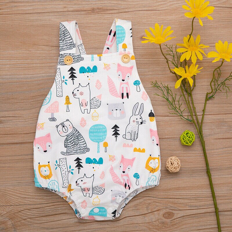Baby Baby Boy Meisje Animal Print Bodysuit Mouwloze Knop Mooie Jumpsuit Kleding Outfits 0-24M