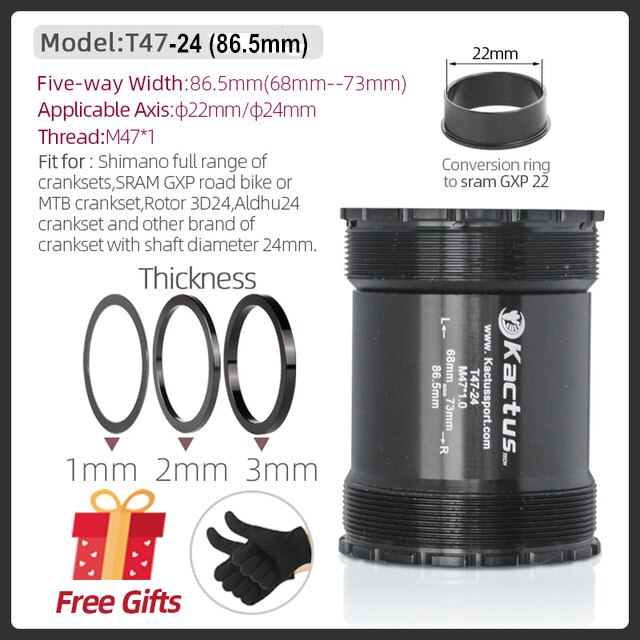 Kcactus – chariot de support de pédalier fileté T47-24/22mm, adaptateur, mouvement Central pour SRAM GXP/ Shimano /Terk Emonda SL5: T47-24(86.5mm) BLACK