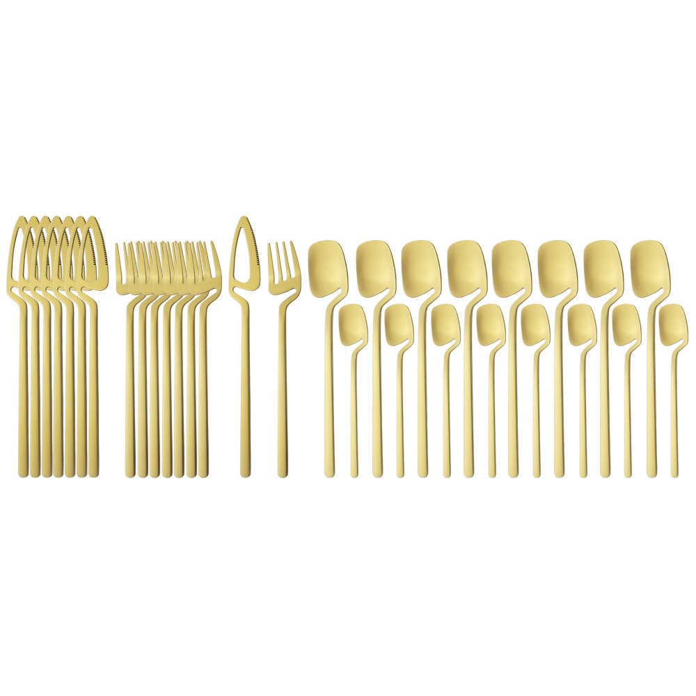 32Pcs Matte Zwarte Bestek Set Mes Vork Lepel Diner Servies 304 Roestvrij Staal Servies Bar Party Bestek Zilverwerk Set: Gold