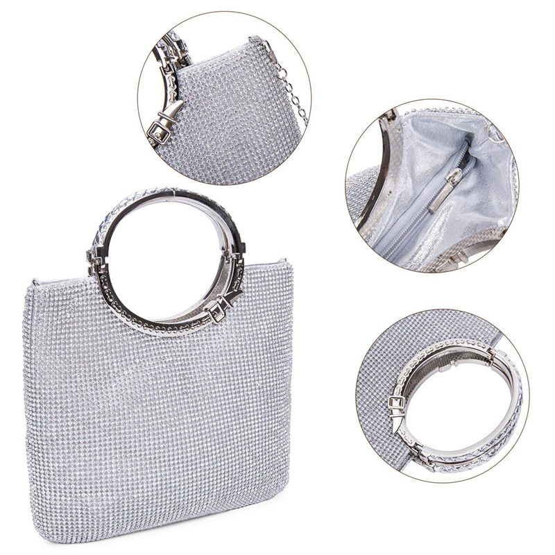 -sac à main femme strass + satin sac sacs de soirée pochette de mariage sac à main (argent)