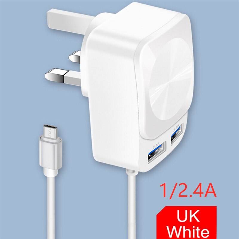 2.4A USB LED Mobile Phone Charger With MICRO Cable Travel Charger With Illuminated Charging Head: 1A 2.4A UK WHITE