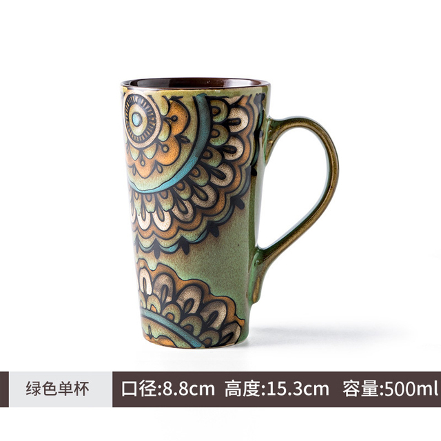 Ceramic Coffee Mug Retro Large-capacity Office Southeast Asia Water Cup Cups and Mugs with Lid Spoon Birthday CM25: 1