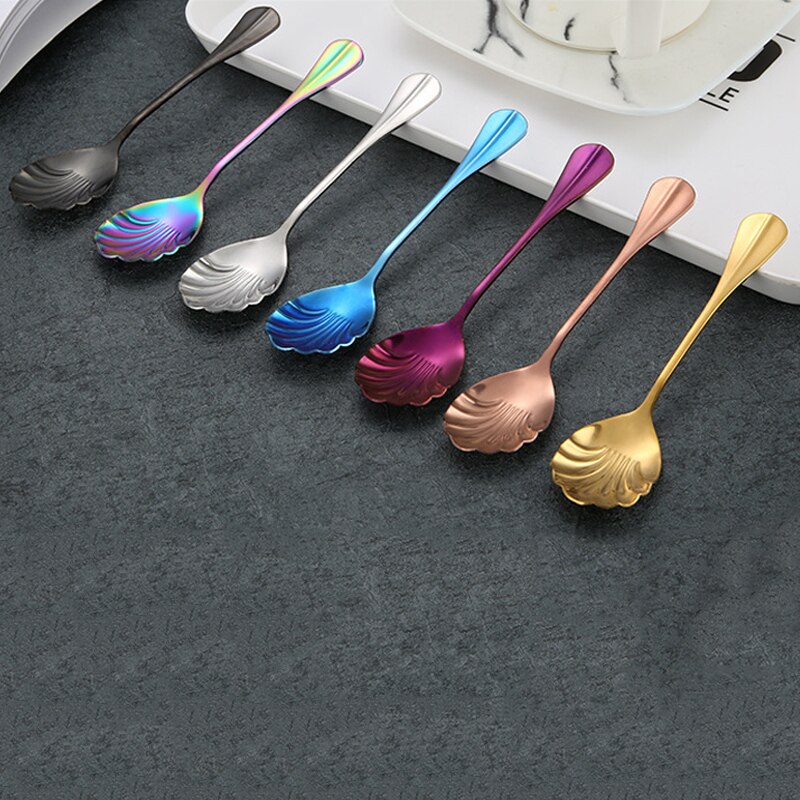 Shell Shape Stainless Steel Spoon Teaspoons Coffee Spoons Ice Cream Sugar Dessert Spoons Tableware Kitchen Accessories