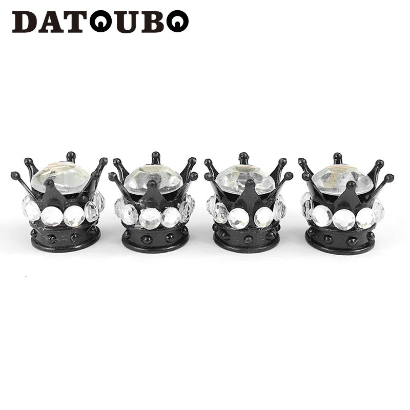 DATOUBO-Tapas de válvula de neumático de coche, cubiertas de polvo de aire para rueda de bicicleta, negro, corona, rosa, blanco, diamante, cristal, 4 Uds.: 4 pcs White Diamond
