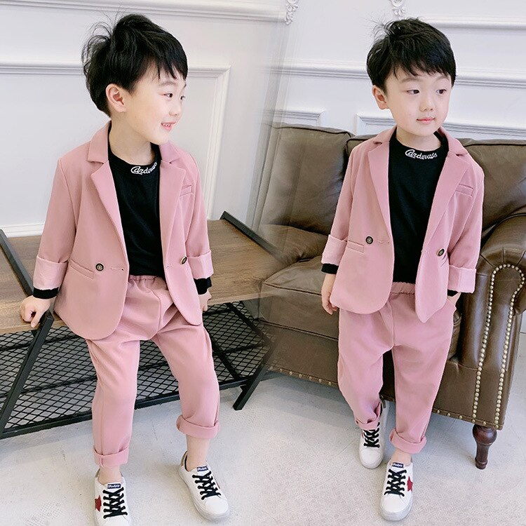 Smukke drenge piger jakkesæt sæt børn catwalk performance csotume børn blazer bukser 2 stk outfits: Lyserød / 4t