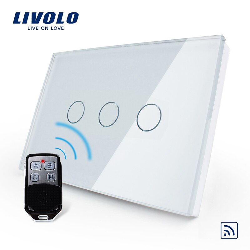 Livolo US/AU Standaard, Draadloze Schakelaar, VL-C303R-81VL-RMT-02, crystal Waterdicht Glass Touch Screen Lichtschakelaar & Mini Remote