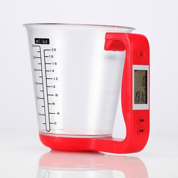 Digital Cup Scale Electronic Measuring Household Jug Scales with LCD Display Temp Measurement Measuring Cups Tools: Red