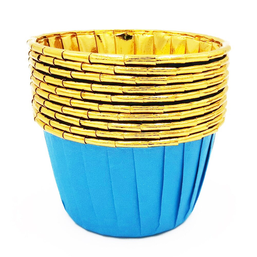 50 stk/pakke 9 farver muffin cupcake liner kage indpakning bagning kop bakke sag kage papir kopper wienerbrød værktøj festartikler: Blå guld