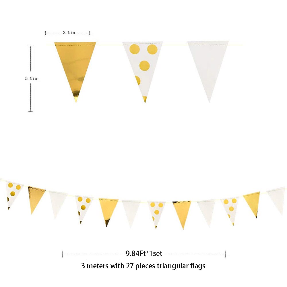 Guirnaldas de pancarta triangulares de papel para decoración, color azul marino, rosa, oro y rosa, para despedida de soltera, boda y ducha nupcial: Gold White Polka