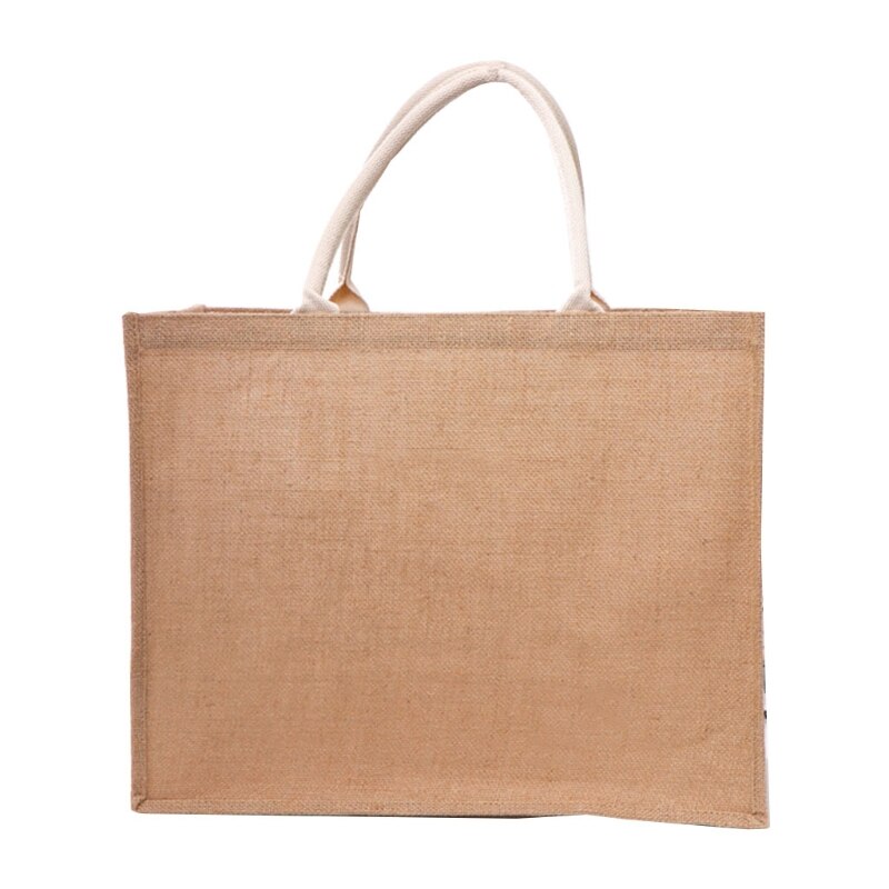 Bolso de compras de yute reutilizable Unisex, bolsa ecológica de gran capacidad, de arpillera para compras, vacaciones, playa, Picnic: Large