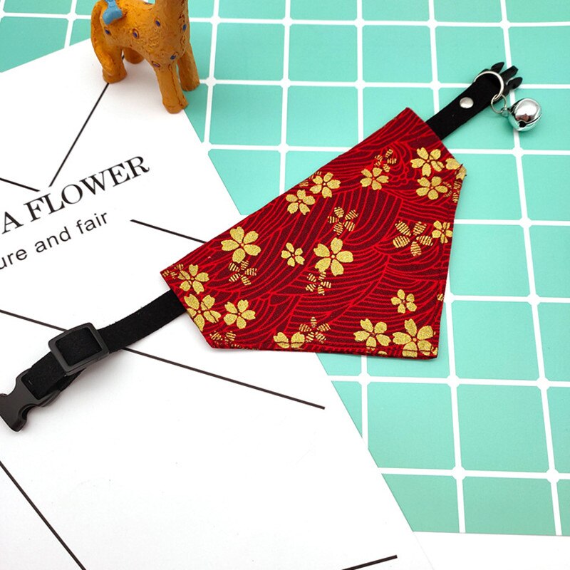 Japanese Adjustable Small Dog Collars Puppy Cute Pet Slobber Towel Outdoor Cat Collar Print Scarf Dog Collar Neckerchief: Red / M