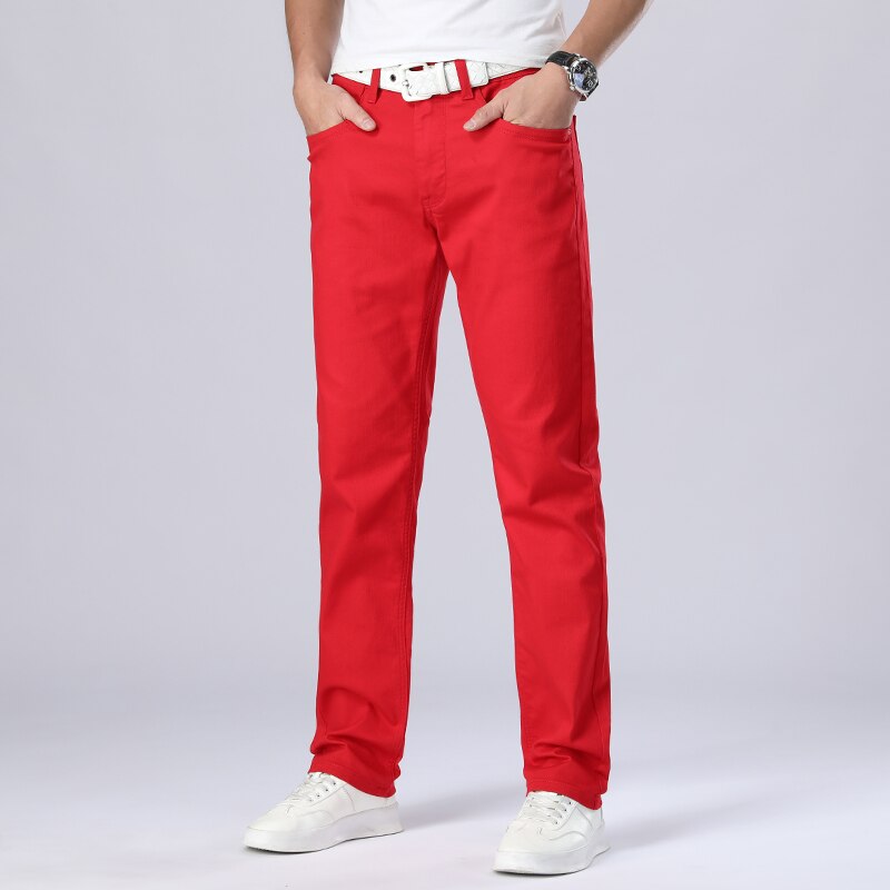 Pantalones rectos eans para Hombre, pantalones de chándal ajustados rojos de , pantalones de mezclilla de , pantalones de motorista informales para Hombre