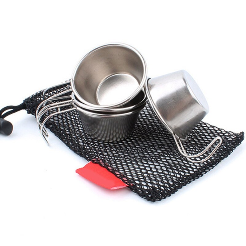 4 tazones de acero inoxidable Mini utensilios de cocina portátiles al aire libre Camping vajilla taza de café con asas Anti-escaldado pequeño tazón