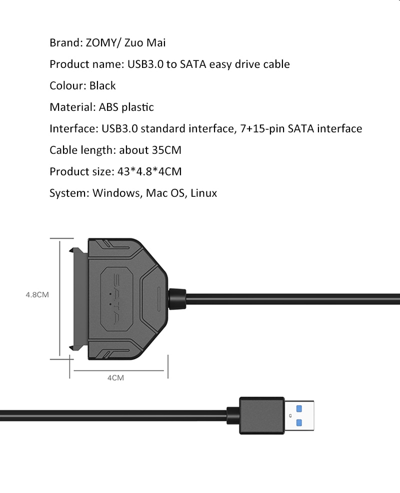 USB SATA 3 Cable Sata To USB 3.0 Adapter UP To 6 Gbps Support 2.5/3.5Inch External SSD HDD Hard Drive Sata III For Samsung