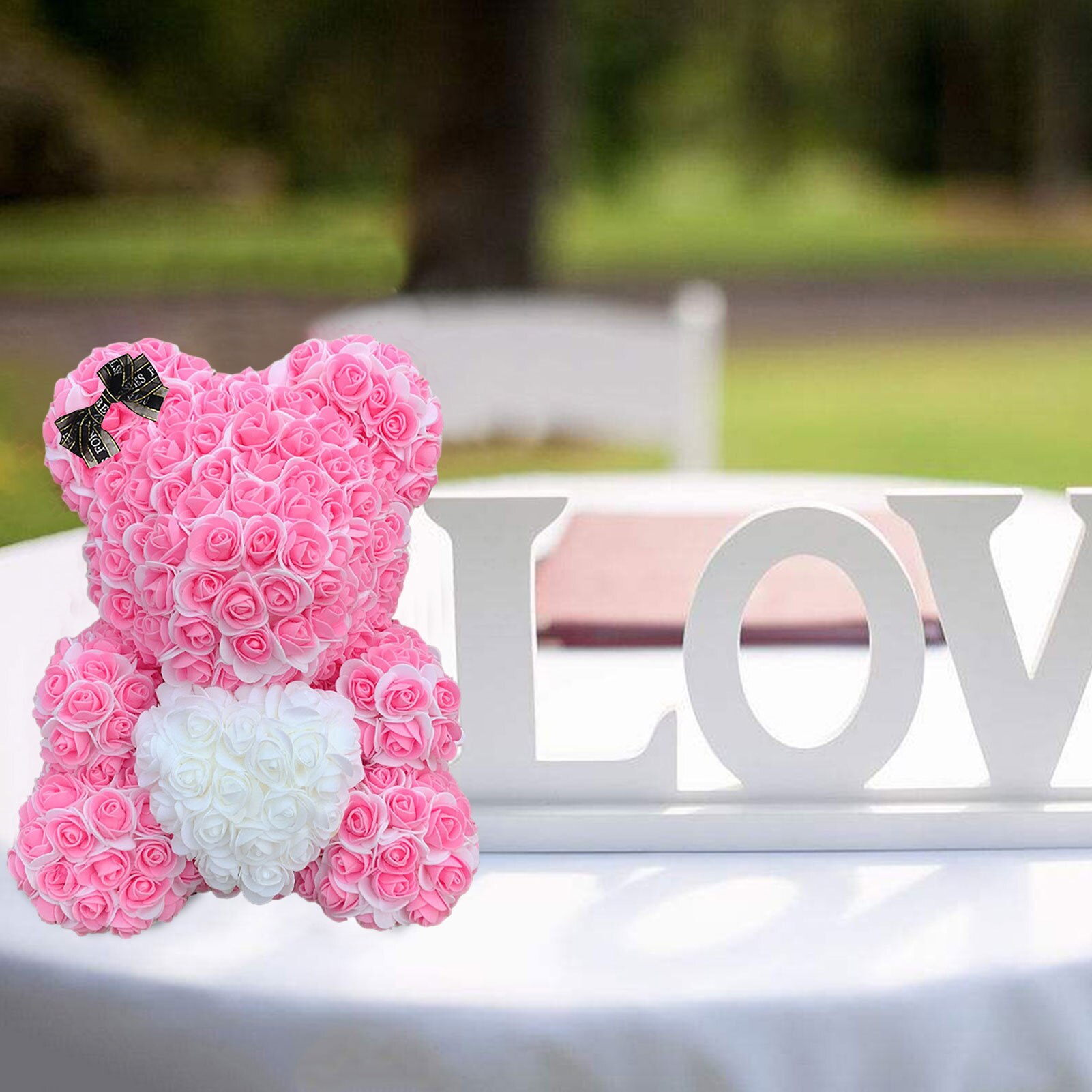 Roze beer, Rose Bear Teddy Flower met lampjes, het beste cadeau voor Valentijnsdag
