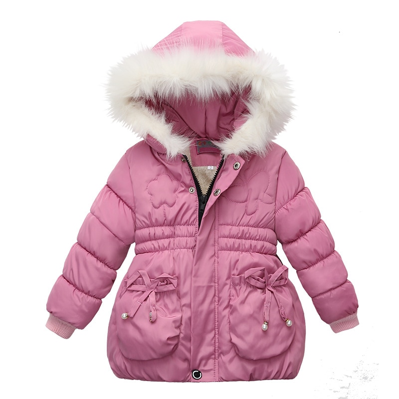 Winter Warm Thicken Fur Collar Child Coat Children Outerwear Windproof Fleece Liner Baby Girls Jackets For 90-110cm