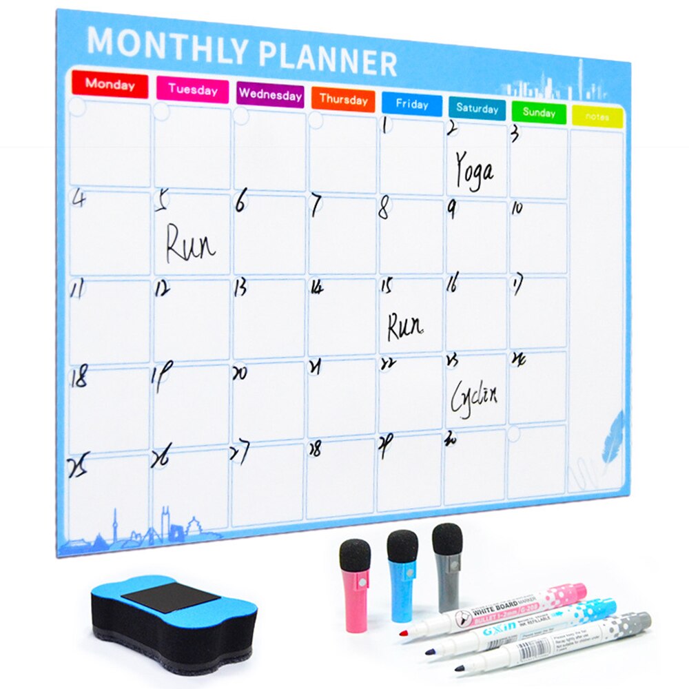Simple Magnetic Dry Erased Refrigerator Whiteboard Kitchen Fridge Calendar Message Boards Student Kids Monthly Planner Boards
