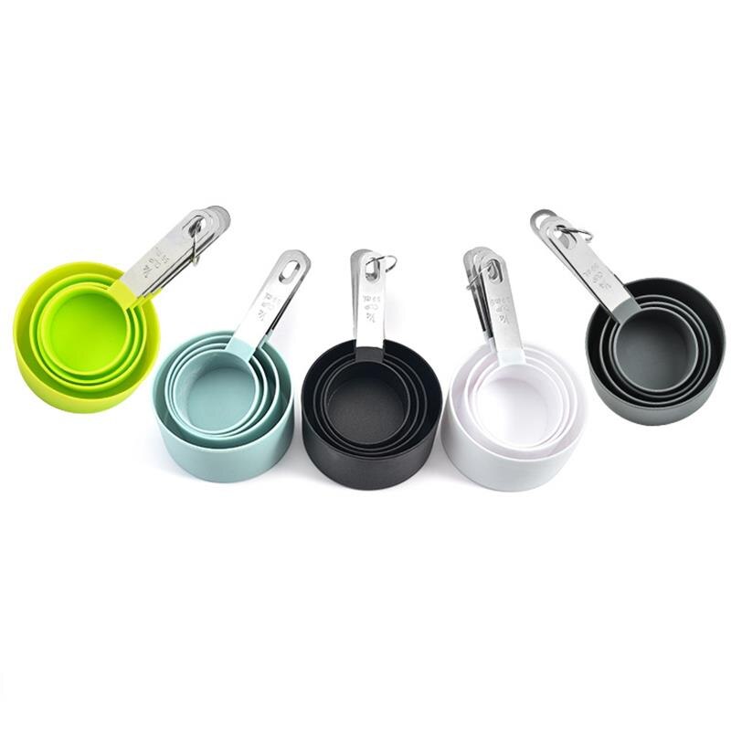 4PCS Stainless Steel Handle Measuring Cup Set Plastic Mixed Sizes Measuring Spoons Small Tablespoons Multi Purpose Spoons