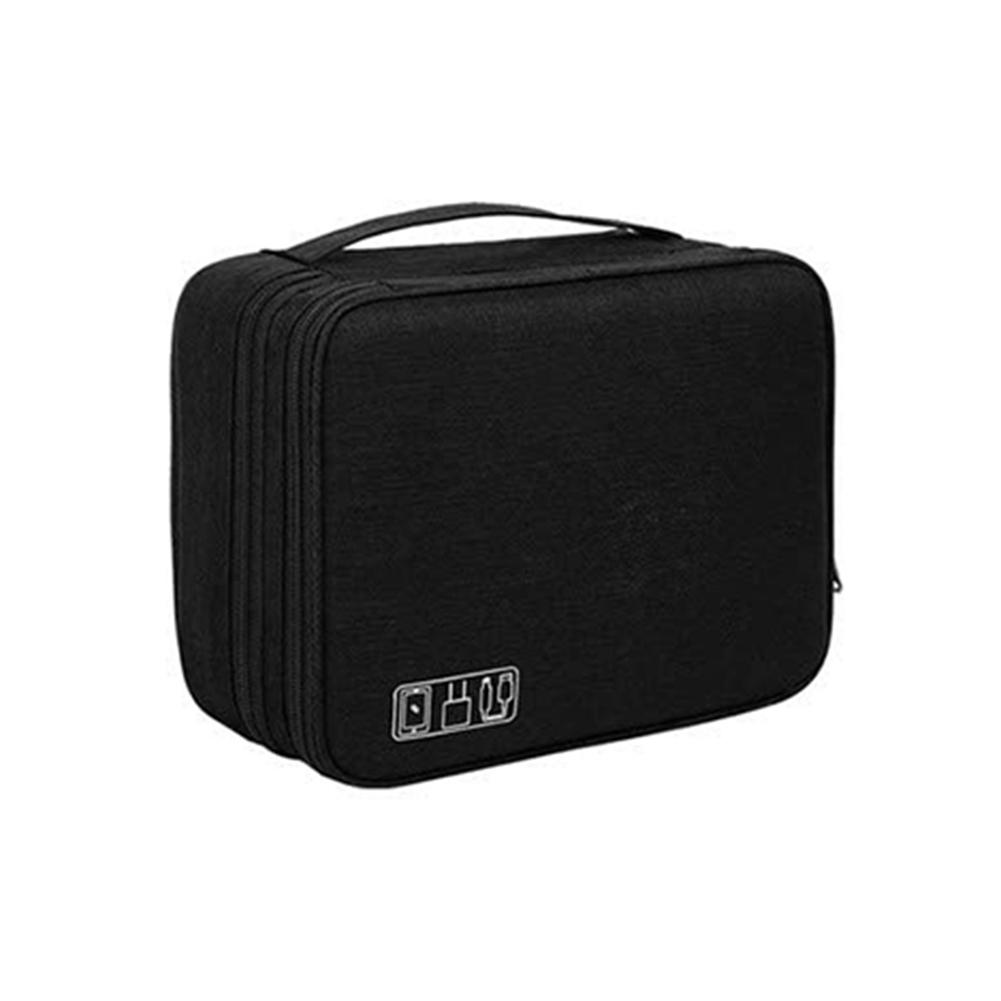 Data Cable Charger Waterproof Organizer Bag Charging Treasure Headphone Electronic Double Layer Finishing Accessories Bags: Black
