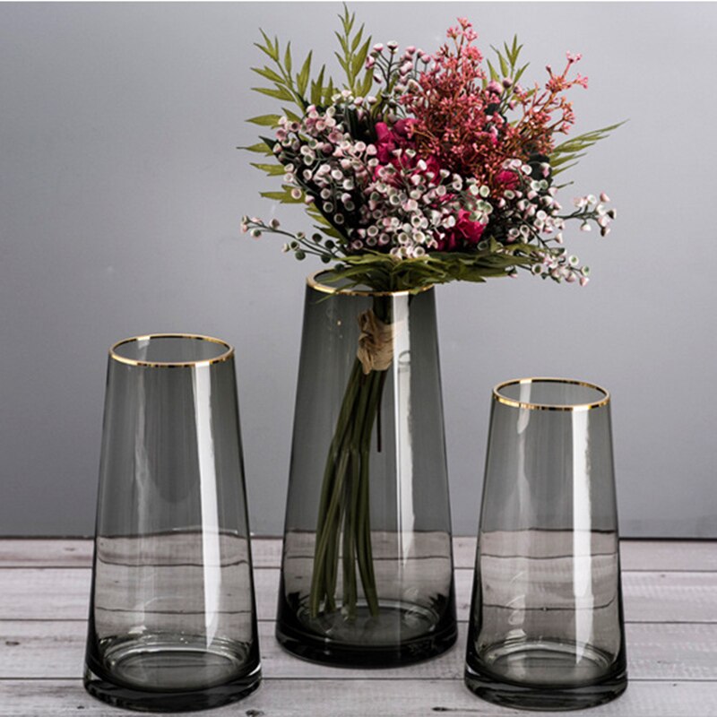 Luxe handgetekende gouden vazen voor kantoor, thuis, woonkamer, tafeldecoratie, vaas, eenvoud, transparante glazen vaas