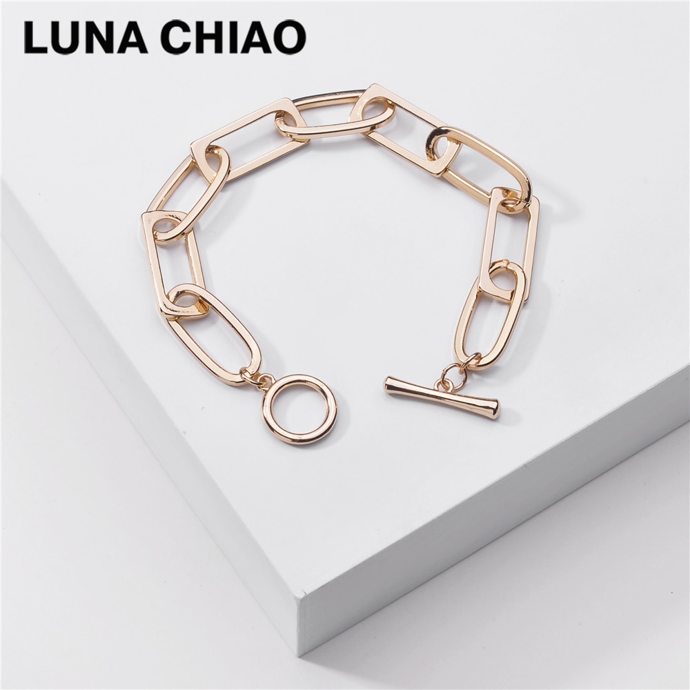 Luna chiao moda jóias grossas chunky metal corrente link pulseira de afirmação para mulher