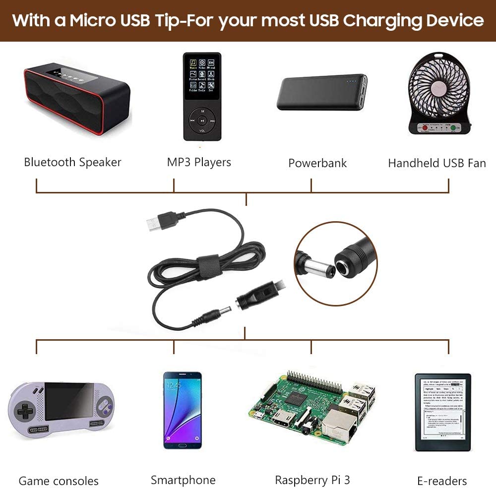 USB TO 12V Power Cord/Adaptor Supply Cable 7 tip Plug for Led Flexible Light Strip, Switch, Router, Surveillance, CCTV Wireless