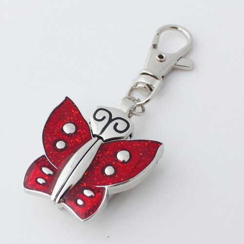 Krystal sommerfugl pige lomme vedhæng nøglering ur nøglering kæde ur med taske  gl08k lomme vedhæng ur klip: Rød