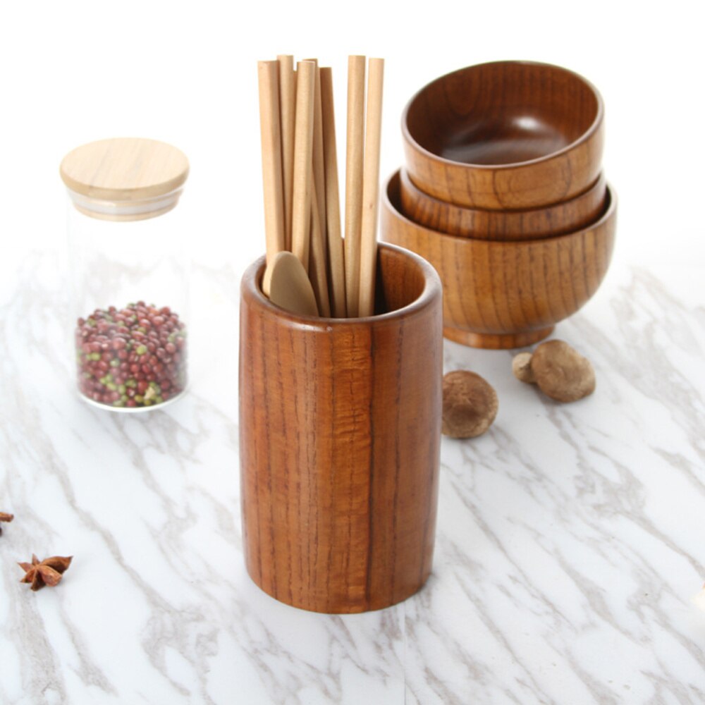 Eco-vriendelijke Houten Gebruiksvoorwerp Houder Ronde Eetstokjes Organizer Caddy Voor Keuken Spatel Tang Bestek Vork Lepel