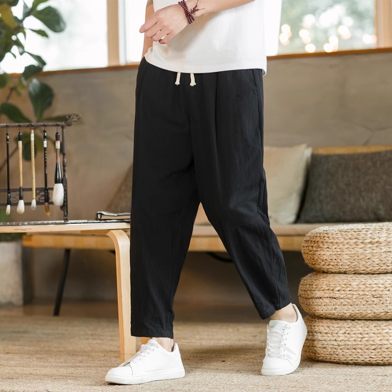 Neue männer Leinen Leichte Jogginghose Baumwolle Einfarbig Atmungs Jogger Männer ausgebeult Hosen Streetwear Lange Hosen Männer
