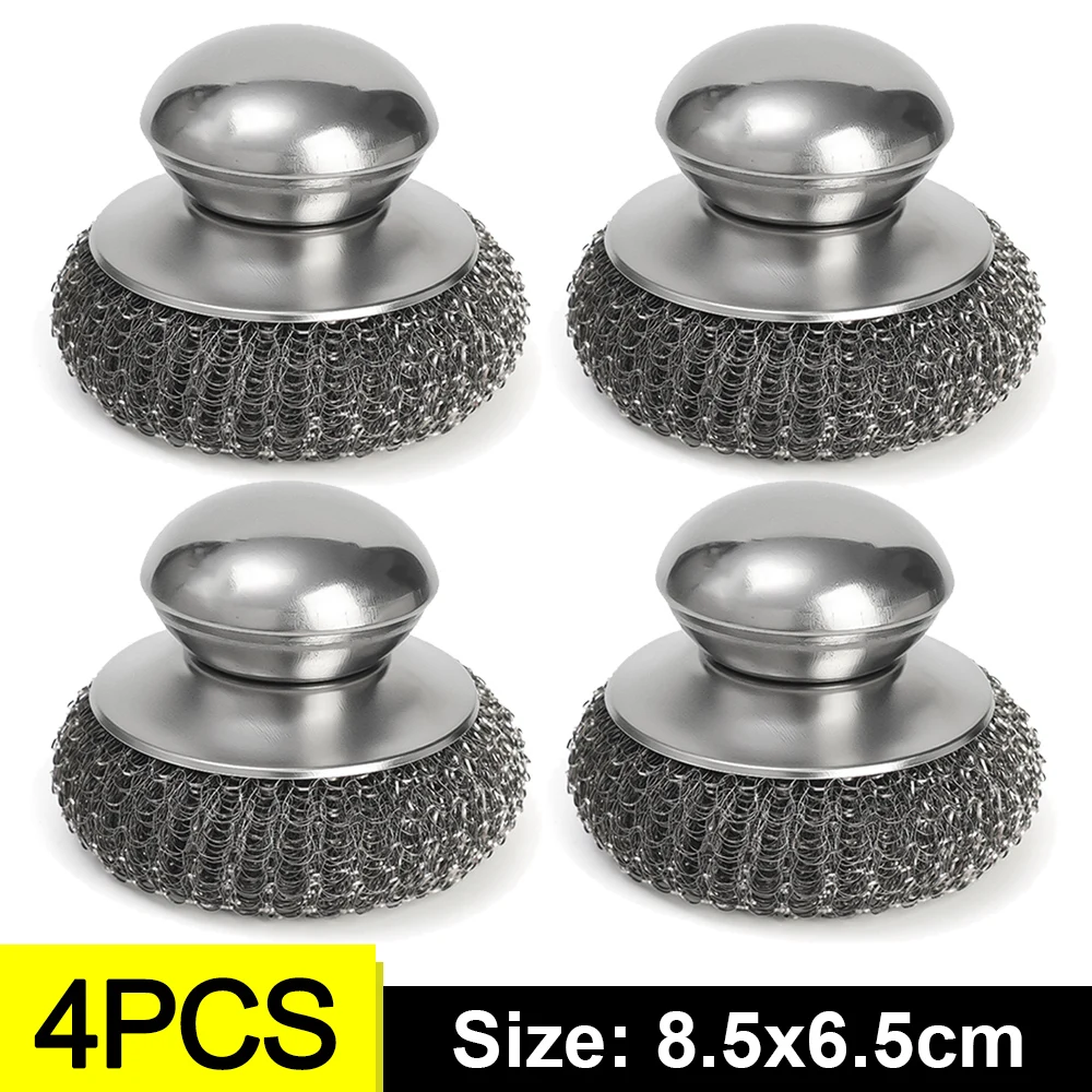 6-1Pcs Kitchen Stainless Steel Washing Brush Metal Sponge Scrubber With Handle For Dishes Pots Pans Grills Sink Cleaning Tools: DARK GRAY