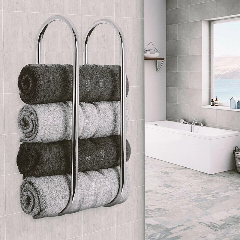 Bathroom Towel Rack Wall Mounted Towel Shelf Metal Towel Holder Organizer for Home Hotels Hair Salon Towel Rack Beauty-ABUX: Default Title