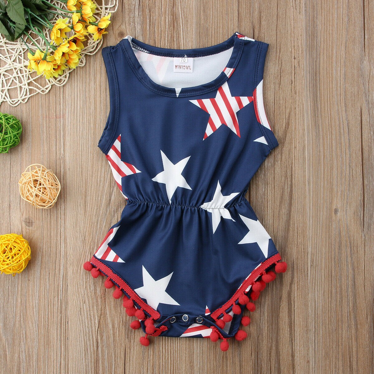 2019 roupas de verão do bebê 4th de julho bebê recém-nascido menina menino macacão sem mangas estrelas impressão borla playsuit bodysuit outfits