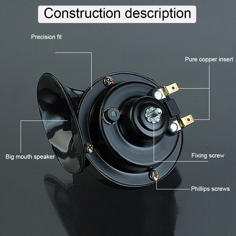 12V 110db General Purpose Motorcycle Snail Horn Electric Bicycle Waterproof Horn with Two Horn Line