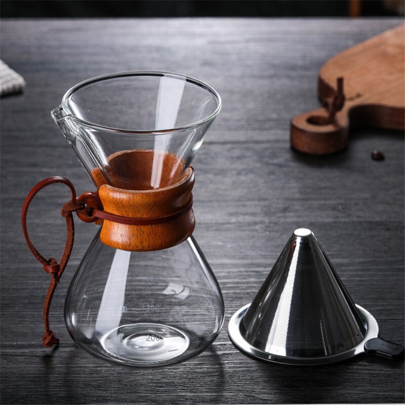 400ml 600ml Resistant Glass Coffee Pot Coffee Maker Coffee Pot Espresso Coffe Machine with V60 Stainless Steel Filter Pot
