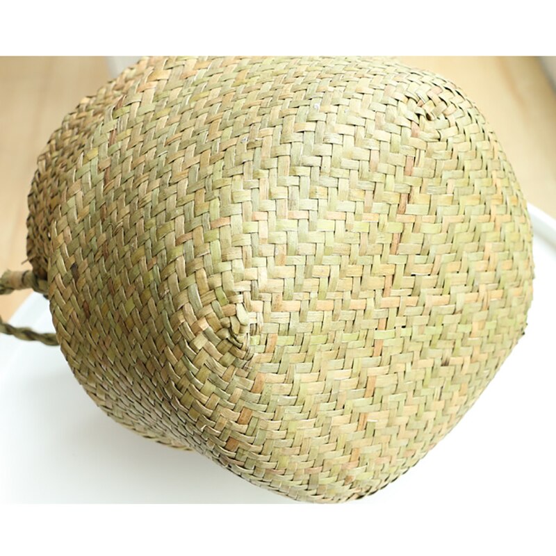 Handmade Seagrass Weaving Storage Baskets Foldable Basket Natural Straw Patchwork Wicker Rattan Belly Garden Flower Pot Basket