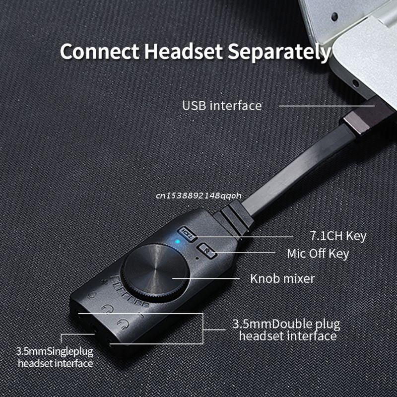 GS3 Virtual 7.1 Channel Sound Card Converter Adapter External USB 3.5mm Headset Stereo for PC Desktop Notebook 77JC