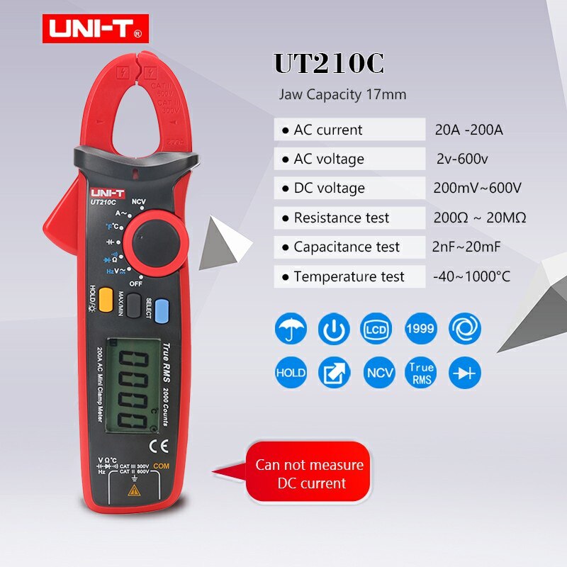 Uni-t  ut210e true rms mini digital clamp meters ac/dc current voltage auto range vfc capacitance non contact multimeter  ut210d/ a: Ut210c