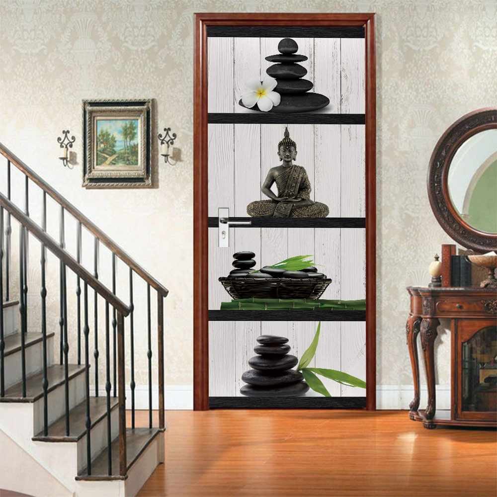 3D Buddha Relics Art Door Sticker DIY Home Decor Decals Self Adhesive Wallpaper Waterproof Mural For Bedroom On Door Renovation