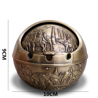 Creatieve Draagbare Legering Ronde Bal Asbak Auto Asbak Mini Asbak Relief Stamped Patroon Cadeau voor Outdoor Indoor: 6