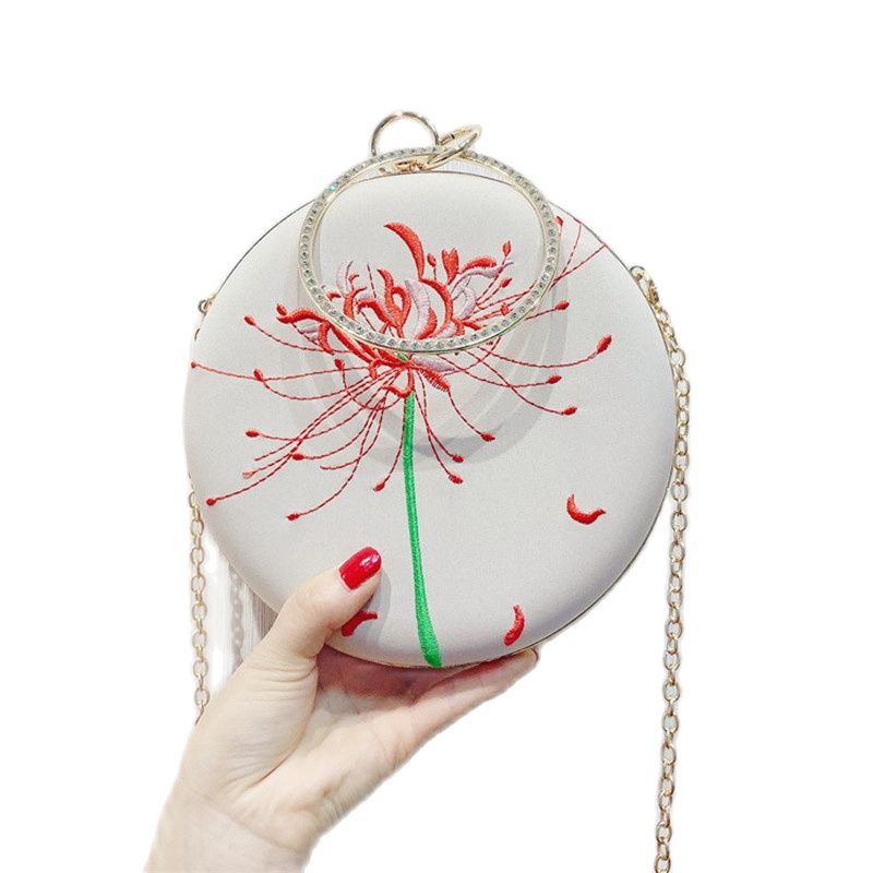 Avondtasje voor dames, clutch met kristallen bloemenborduursel en gouden ketting, leren tas voor diner en feest,  mn1405 stuks