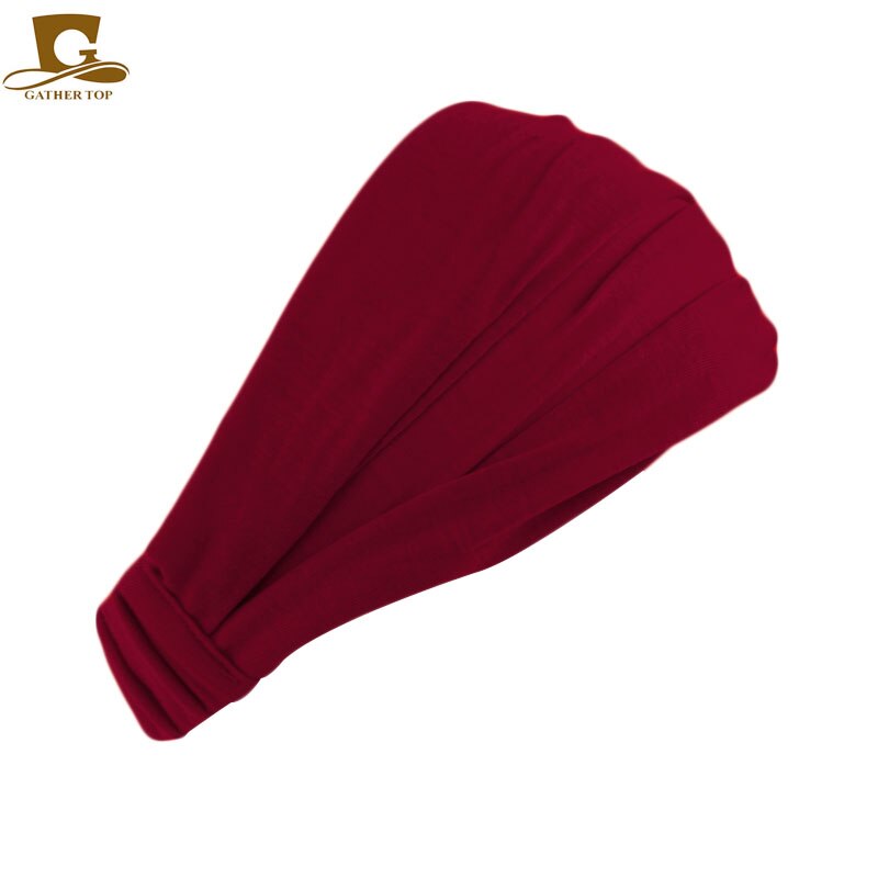 Diadema de algodón para mujer, turbante, bandas elásticas para el cabello de Color sólido, diadema para Yoga, diadema para el cabello de maquillaje, Bandana 2 en 1, accesorios para el cabello: Borgoña