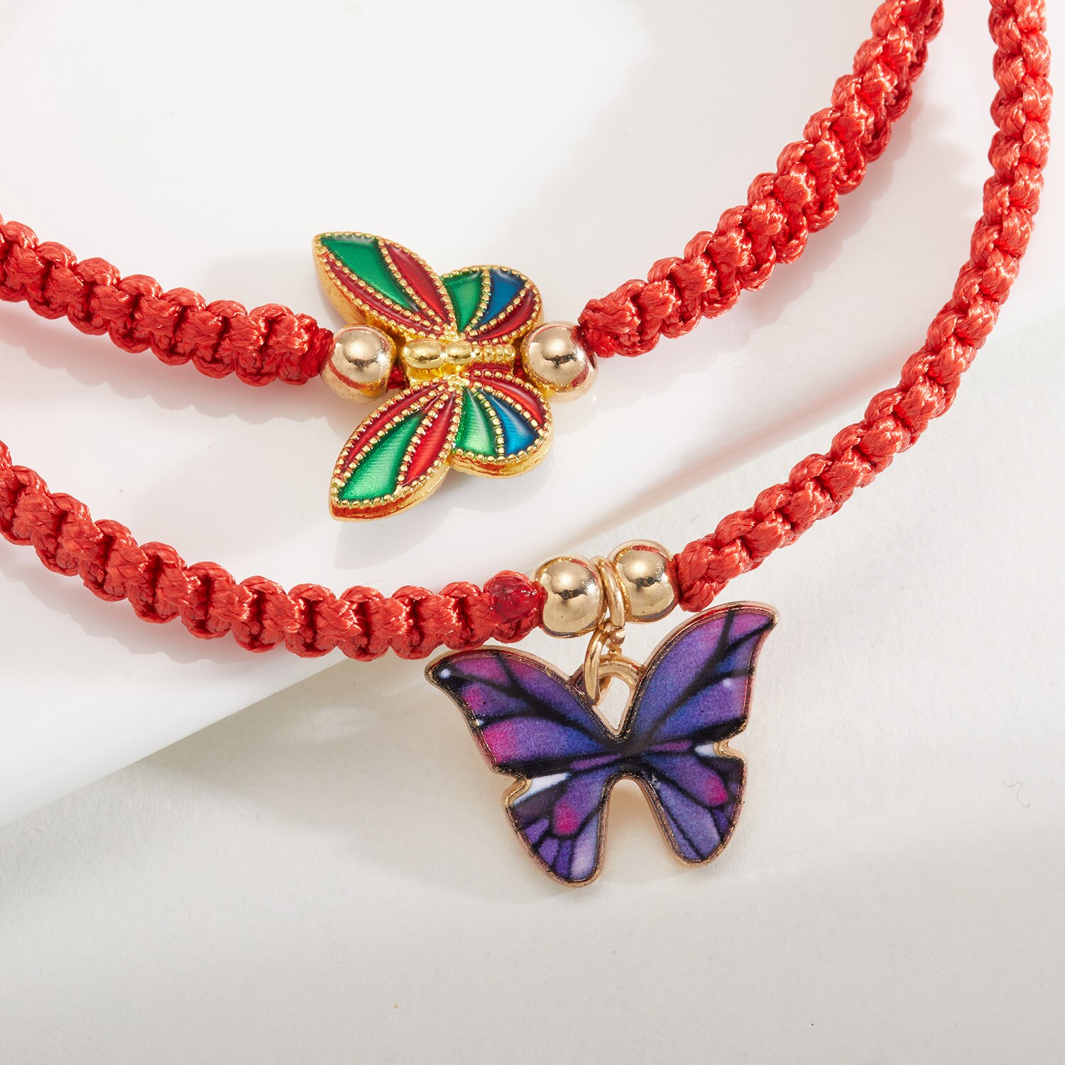 Pingente de borboleta trançado pulseiras moda corda vermelha artesanal tecido sorte charme pulseiras pulseiras jóias para meninas presentes