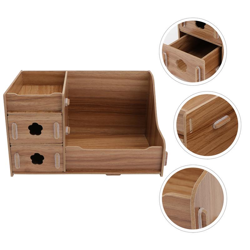 1pc Wooden Desktop Storage Box Home Cosmetic Box Desktop Storage Container