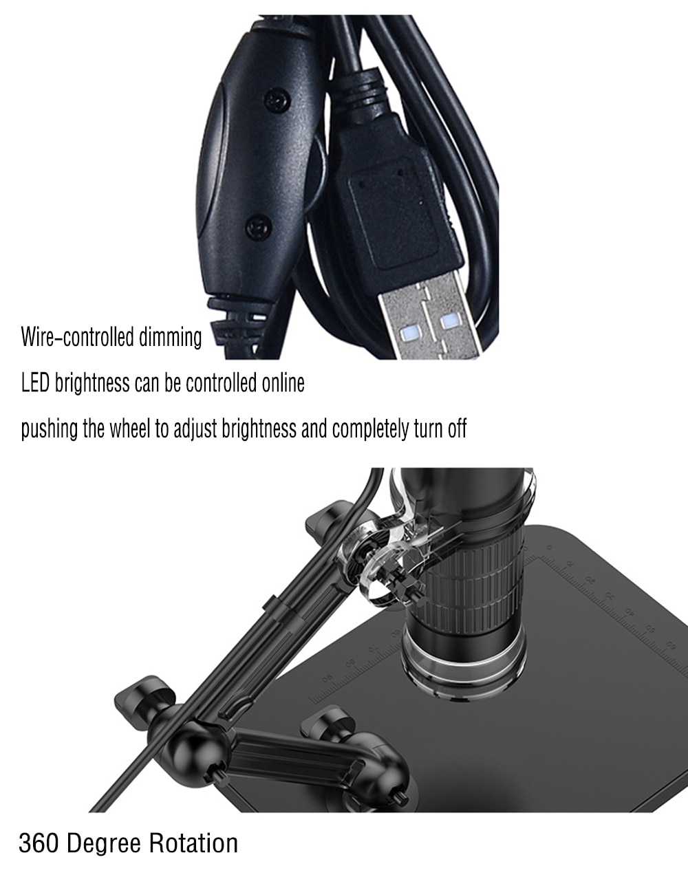 Microscopio Digital USB HD LED 2MP microscopio electrónico Zoom endoscopio Cámara lupa + soporte de elevación herramientas para la vida laboral escuela