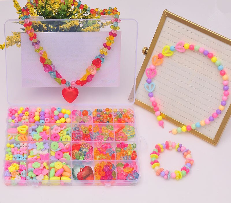 24 Raster Kinderen Diy Handgemaakte Kralen Speelgoed Met Accessoire Set Creatieve Meisje Ketting Armband Om Kinderen De beste Cadeau: h