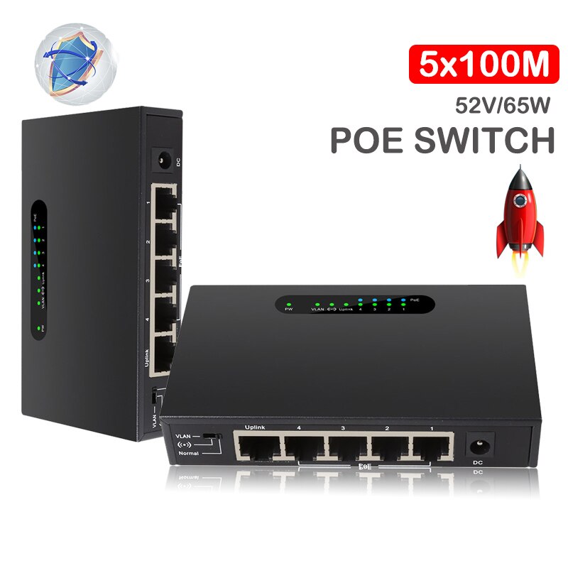 POE Switch RJ45 Ethernet Switch 4 POE Port + 1 Uplink MINI adapters Support Extend 250m 52V/65W network switch 5 Port Fast speed