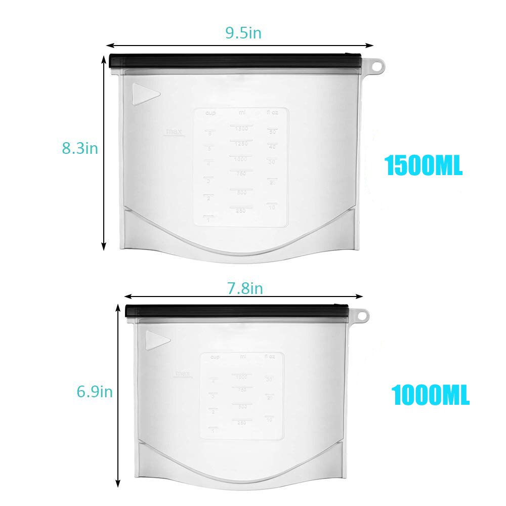 Reusable Silicone Food Storage Bag 1000ml 1500ml Kitchen Silicone Storage Bag Eco Ziplock Seal Freezer Bag Fresh Bags