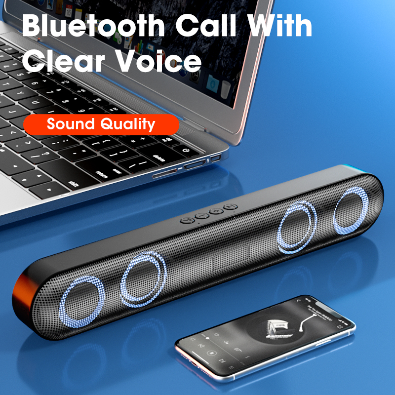 Bluetooth 5.0 Home Loudspeaker Box 360° Surround 6D Soundbar Speakers Stereo Subwoofer Sound Bar for PC Laptop Cool Lights Mode