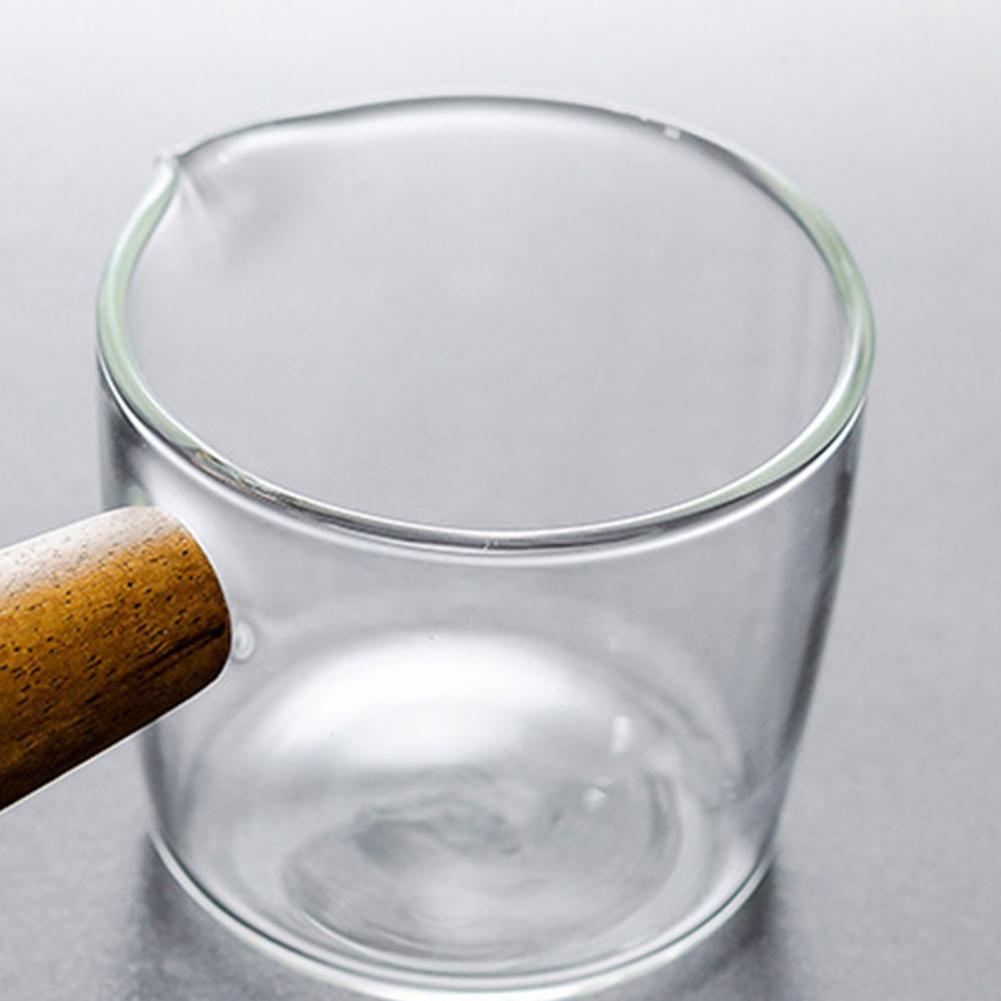 Creamer Jug Glass Milk Cup Heat Resistant Wood Handle Syrup Sauce Dispenser Espresso Multi-Functional Container Cup for Home